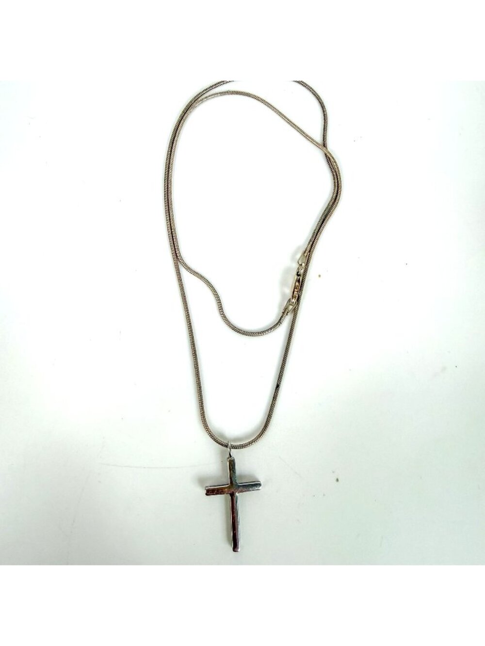 Sterling Silver IBB Modernist Cross Pendant Snake Chain 18